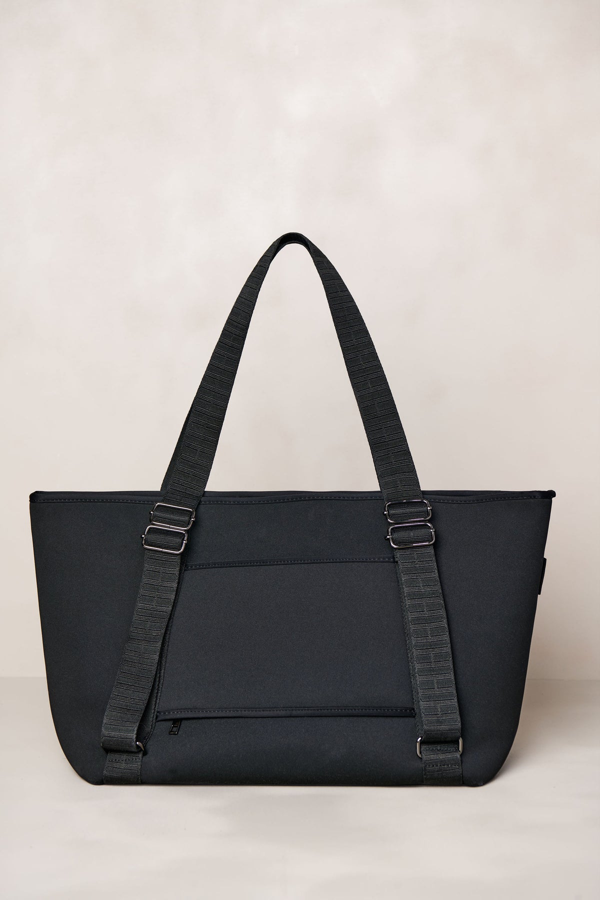 Black carry all womens convertible tote backpack bag in neoprene XL with adjustable straps