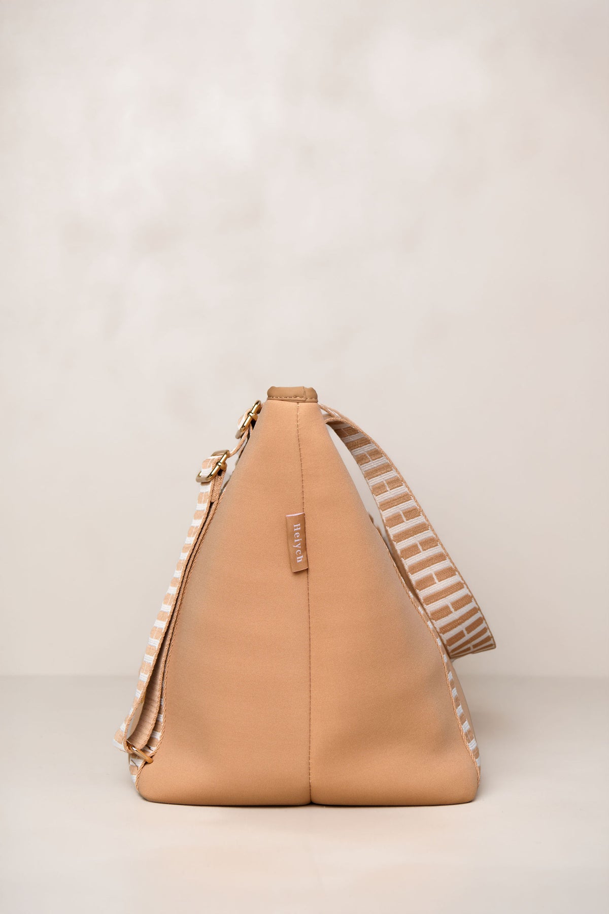 Tan carry all convertible tote backpack bag in neoprene XL with adjustable straps side