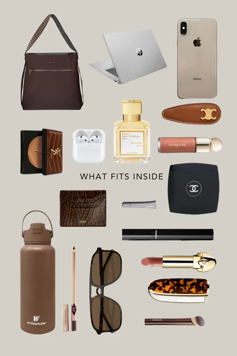 What fits inside the Chocolate H-Convert: laptop, bottle, sunglasses, cosmetics