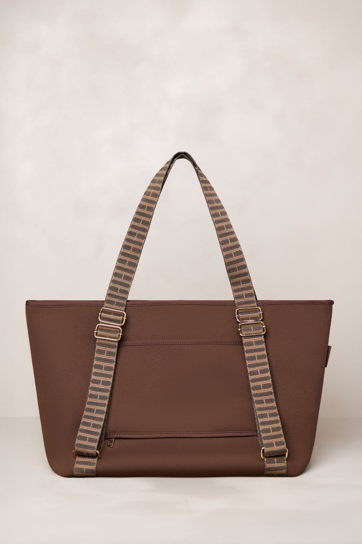Chocolate brown carry all convertible tote backpack bag in neoprene XL with adjustable straps