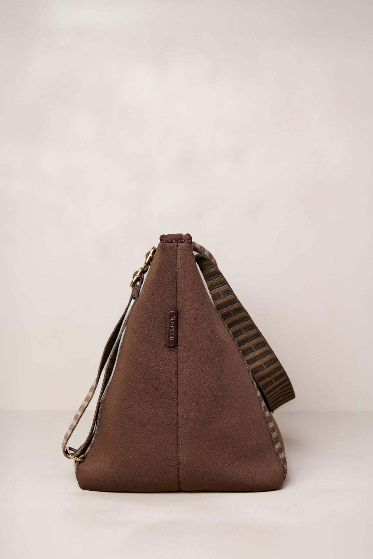 Chocolate brown carry all convertible tote backpack bag in neoprene XL with adjustable straps side 
