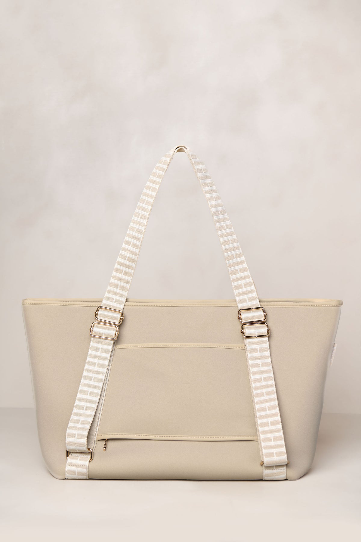 Taupe cream carry all convertible tote backpack bag in neoprene XL with adjustable straps